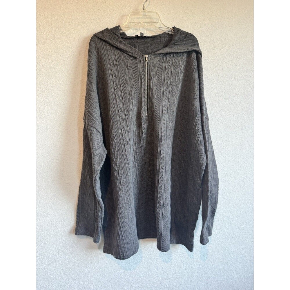 White Birch Women's Gray Knit 1/4 Zip Hooded Sweater Dolman Sleeve Size 2X